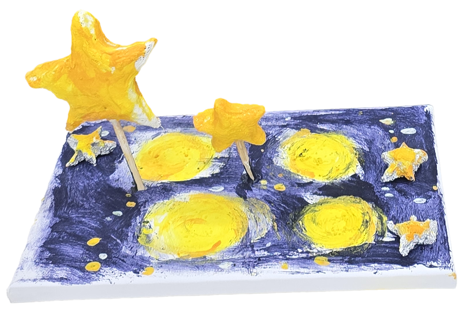 在畫布上用石英砂點綴創作